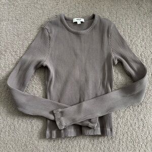 Agolde Ribbed Long Sleeve Top in Mushroom - Size S